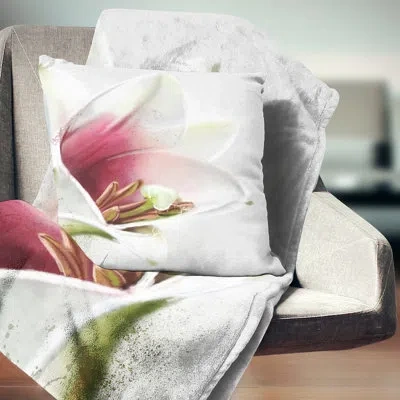 Design Art Flowerswork Beautiful Lily Flower Watercolor Pillow In White