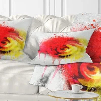 Design Art Flowerswork Beautiful Rose Watercolor Lumbar Pillow