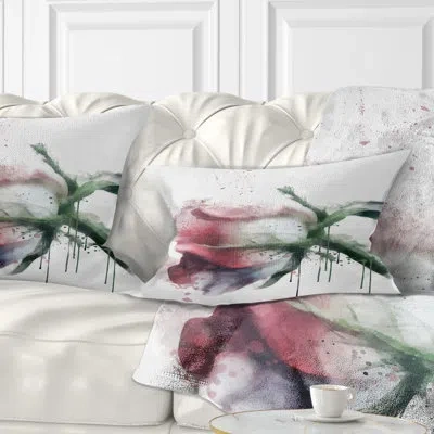 Design Art Flowerswork Budding Rose Watercolor Sketch Lumbar Pillow