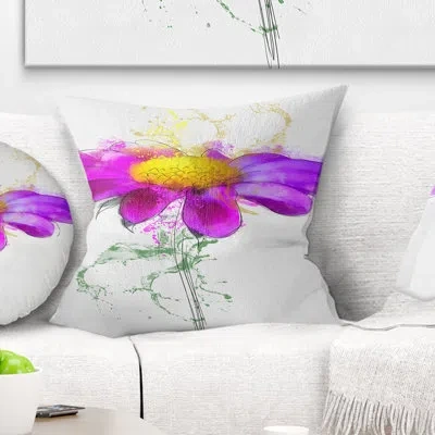 Design Art Flowerswork Daisy Flower With Stem Floral Throw Pillow In Purple