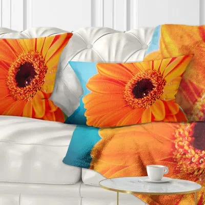 Design Art Flowerswork Daisy Gerbera Flower Close Up Lumbar Pillow