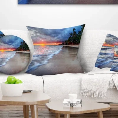 Design Art Fluffy Dark Clouds Over Ocean - Sea & Shore Printed Pillow In Blue
