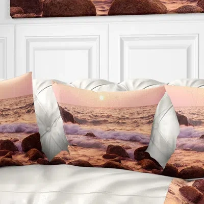Design Art Foam Waves Hitting Rocky Coast - Sea & Shore Printed Pillow