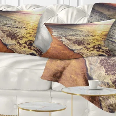 Design Art Foaming Waves At Sea Sunset - Sea & Shore Printed Pillow In Blue;black;brown;green;red;yellow