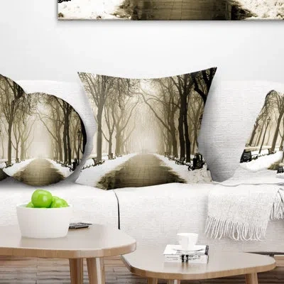 Design Art Fog In Alley Vintage Style - Landscape Printed Throw Pillow In Black;beige