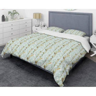 Design Art Foliage I Mid-century Duvet Cover Set In Blue,green