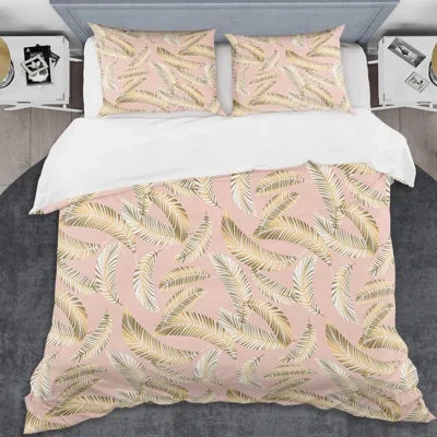 Design Art Foliage Iv Mid-century Duvet Cover Set In Pink