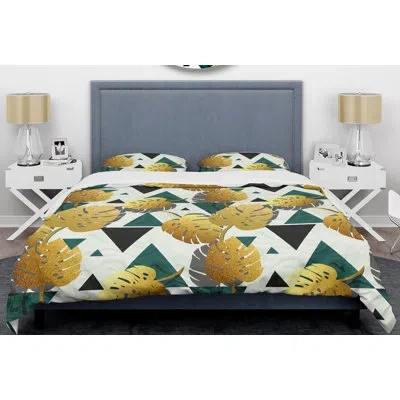 Design Art Foliage V Mid-century Duvet Cover Set In Yellow