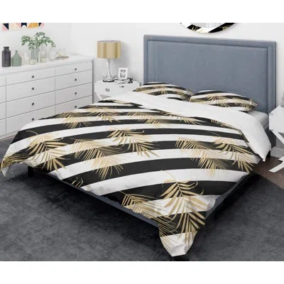 Design Art Foliage Vii Mid-century Duvet Cover Set In Gold