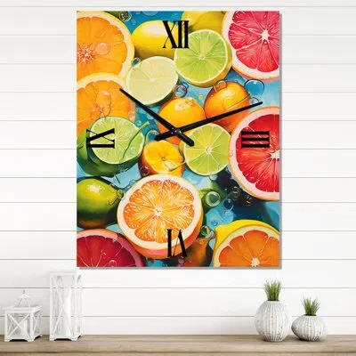 Design Art Food Citrus Collage Popart - Farmhouse Big Kitchen Wall Clock In Multi-color