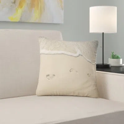 Design Art Footprints In Sand On The Beach - Sea & Shore Printed Pillow In White