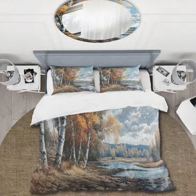Design Art Forest And Pond Tranquility Ii Beddingmicrofiber / Polyester Duvet Cover Set In Blue;white;beige