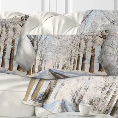 Design Art Forest Beautiful Winter Lane At Morning Lumbar Pillow