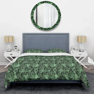 Design Art Forest Camouflage - Abstract Duvet Cover Set - Microfiber Polyester In Green