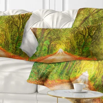 Design Art Forest Fall Greenery And Road Straight Ahead Lumbar Pillow