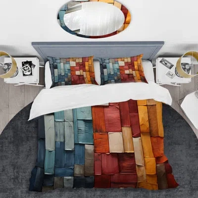 Design Art Forest Red Wood Collage I - Forest Duvet Cover Set In Multi-color