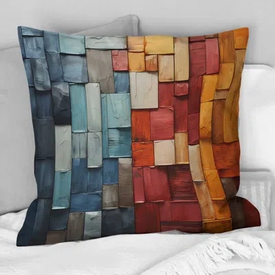 Design Art Forest Red Wood Collage I - Forest Printed Throw Pillow In Blue;black;brown;green;red;yellow