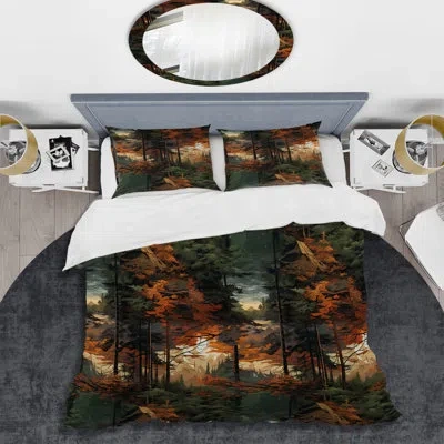 Design Art Forest Rustic Wilderness Duvet Cover Set In Brown;green