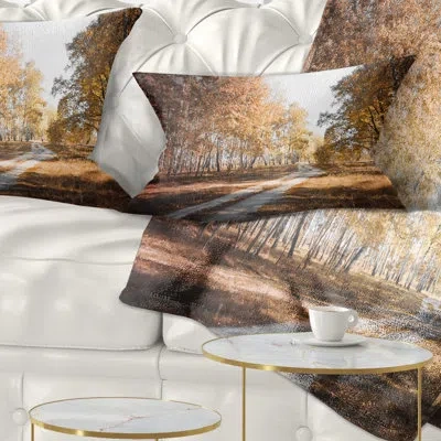 Design Art Forest Straight Road In Fall Birch Grove Lumbar Pillow