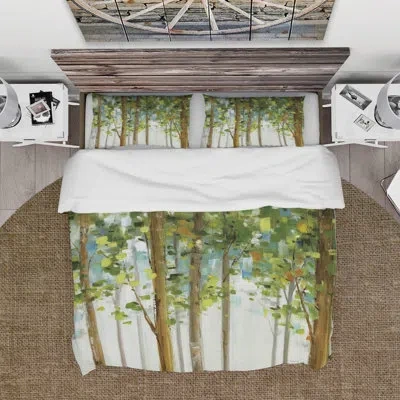 Design Art Forest Study Farmhouse Duvet Cover Set In Green