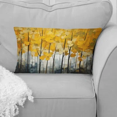 Design Art Forest Yellow Wood Collage I - Forest Printed Throw Pillow In Gray;yellow