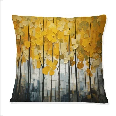 Design Art Forest Yellow Wood Collage I - Forest Printed Throw Pillow In Gray;yellow