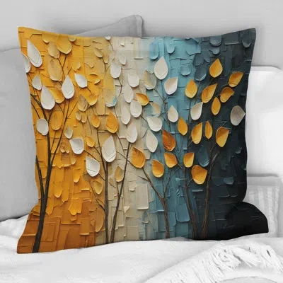 Design Art Forest Yellow Wood Collage Iv - Forest Printed Throw Pillow In Green;yellow
