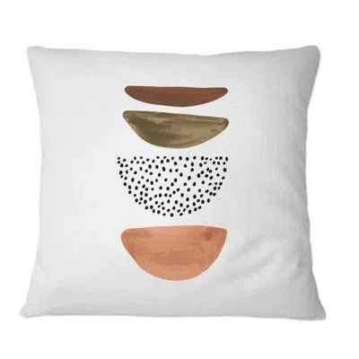 Design Art Four Half Moon Geometrics - Modern Printed Throw Pillow In Brown