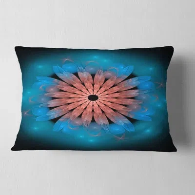 Design Art Fractal Blooming Turquoise Flower - Floral Printed Throw Pillow In Blue