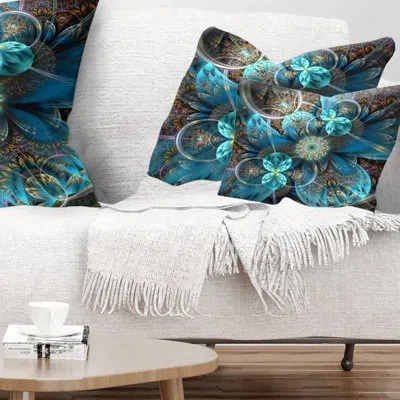 Design Art Fractal Blue Flowers - Floral Printed Throw Pillow