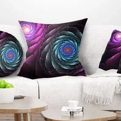 Design Art Fractal Blue Purple Flower Digital Art - Floral Printed Pillow