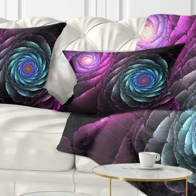 Design Art Fractal Blue Purple Flower Digital Art - Floral Printed Throw Pillow