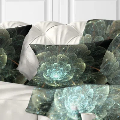 Design Art Fractal Flower Blue And Gray - Floral Printed Throw Pillow