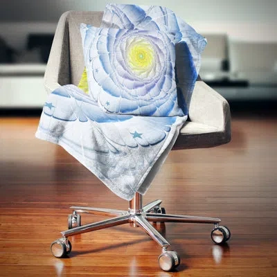 Design Art Fractal Flower Blue Yellow Digital Art - Floral Printed Pillow