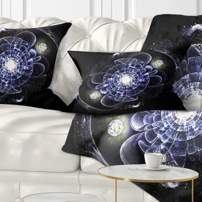 Design Art Fractal Flower Bright Blue Digital Art - Floral Printed Throw Pillow