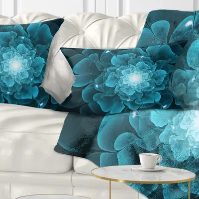 Design Art Fractal Flower Clear Blue Digital Art - Floral Printed Throw Pillow
