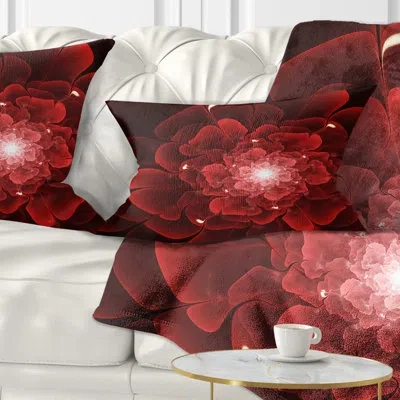 Design Art Fractal Flower Clear Red Digital Art - Floral Printed Throw Pillow