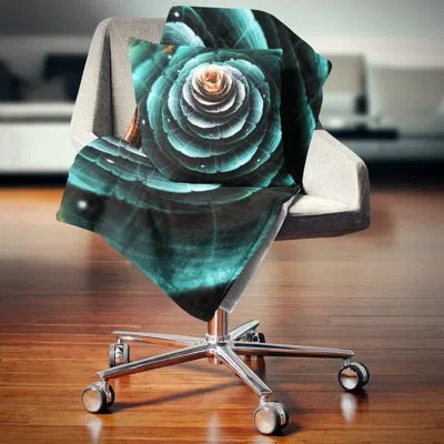 Design Art Fractal Flower Clear Turquoise Digital Art - Floral Printed Pillow In Green
