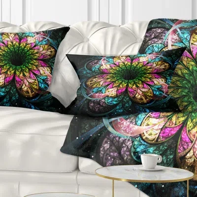 Design Art Fractal Flower Dark Colorful Digital Art - Floral Printed Throw Pillow
