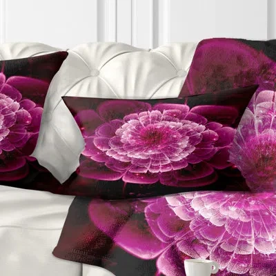 Design Art Fractal Flower Dark Pink - Floral Printed Throw Pillow