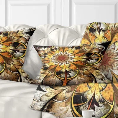 Design Art Fractal Flower Dark Yellow - Floral Printed Throw Pillow