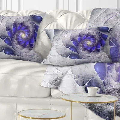 Design Art Fractal Flower Grey Blue Digital Art - Floral Printed Throw Pillow