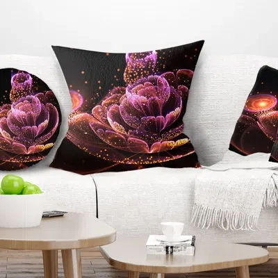 Design Art Fractal Flower Illuminated Purple Art - Floral Printed Pillow In Pink