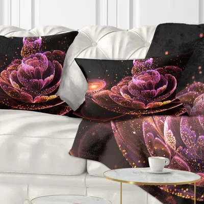 Design Art Fractal Flower Illuminated Purple Art - Floral Printed Throw Pillow