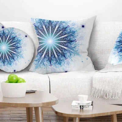 Design Art Fractal Flower Light Blue Digital Art - Floral Printed Pillow