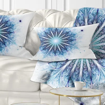 Design Art Fractal Flower Light Blue Digital Art - Floral Printed Throw Pillow