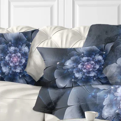 Design Art Fractal Flower Light Blue Petals - Floral Printed Throw Pillow