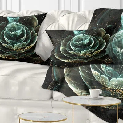 Design Art Fractal Flower Light Green Digital Art - Floral Printed Throw Pillow
