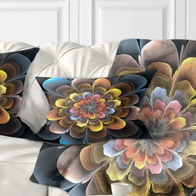 Design Art Fractal Flower Macro Close Up - Floral Printed Throw Pillow