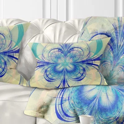 Design Art Fractal Flower Pattern - Floral Printed Pillow In Blue